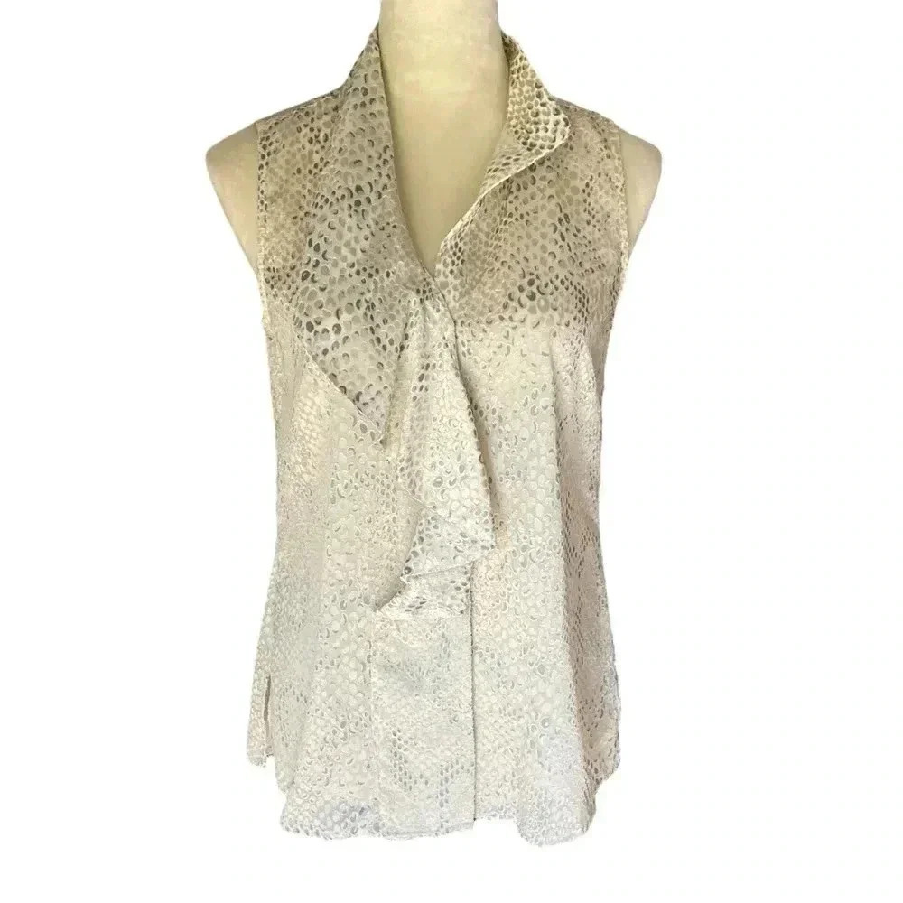 Etcetera Ruffle Sleeveless Animal Print Neutral Top Women Blouse Size‎ 2